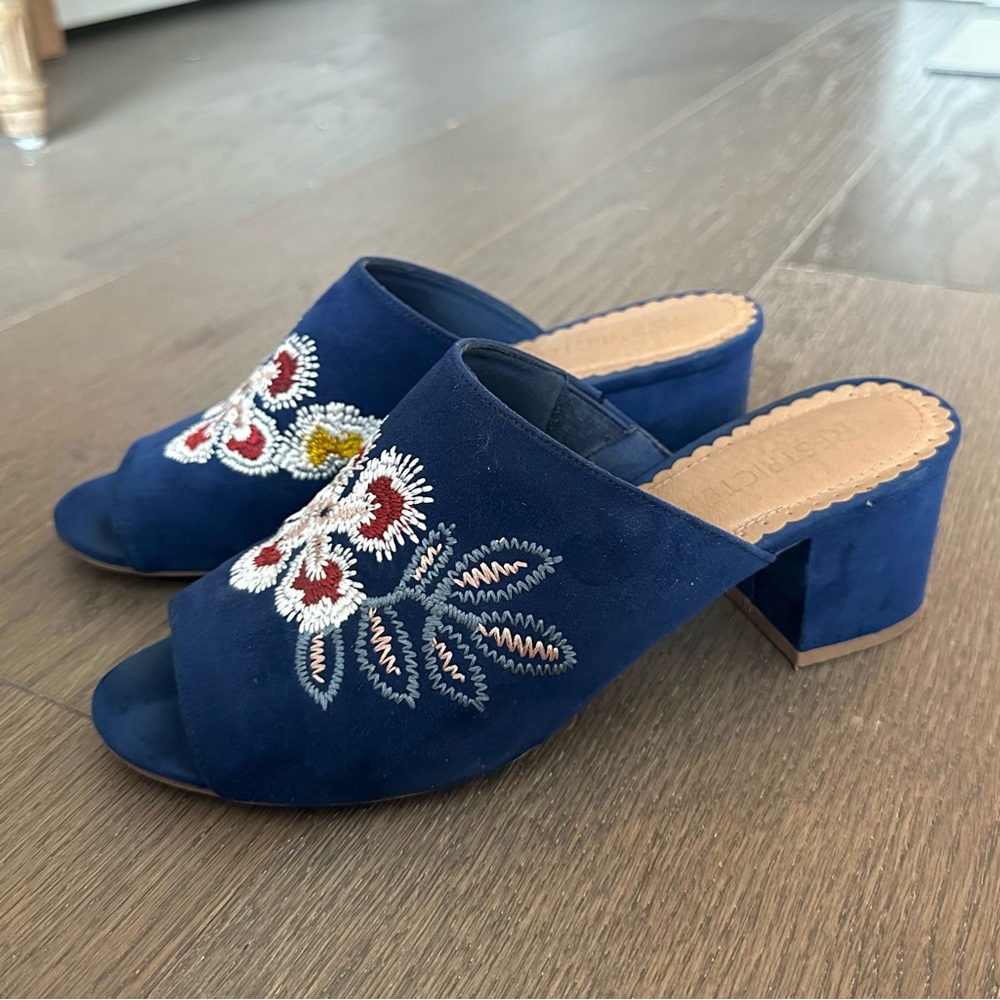 Blue Embroidered Mules